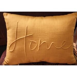 PILLOW-DEVI DESIGNS-Gold-"HOME" Embossed-17 in x 12 in-No Zipper-Throw Pillow